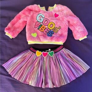 Adorable good vibes fuzzy sweater and skirt outfit for 12 mo old